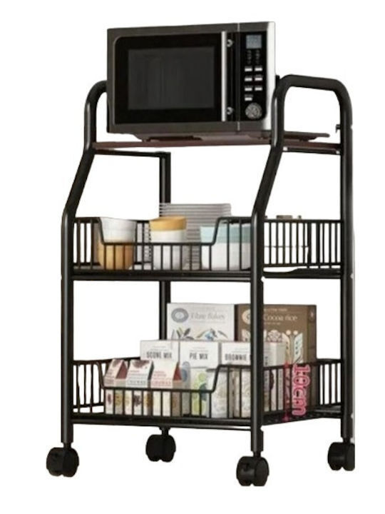 Metallic Kitchen Rack 3 Tiers Black 46x33x76cm