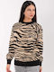 Doretta Women's Long Sleeve Sweater Animal Print Coffee