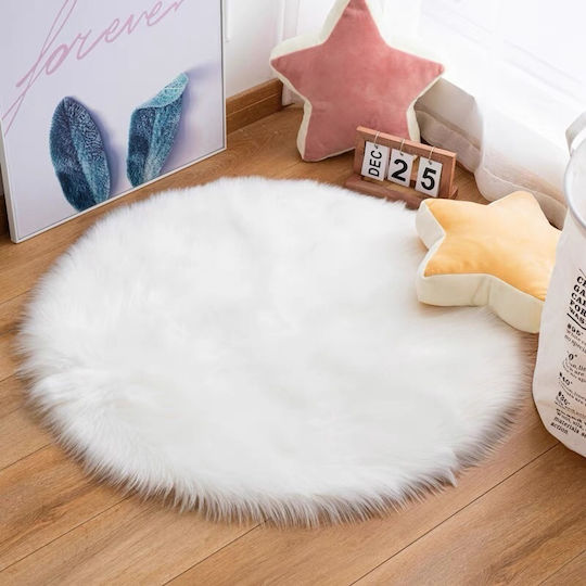 To megalo pazari Shaggy Килим Кръгла Furry Бял