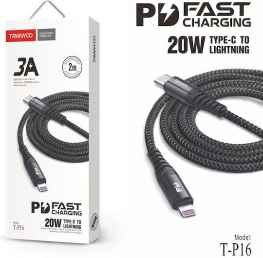 Tranyoo T-P16 Braided USB-C to Lightning Cable 20W Μαύρο 2m (72014)