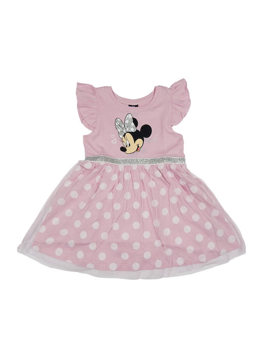 Minnie Παιδικό Φόρεμα Αμάνικο Τούλινο Πουά Ροζ