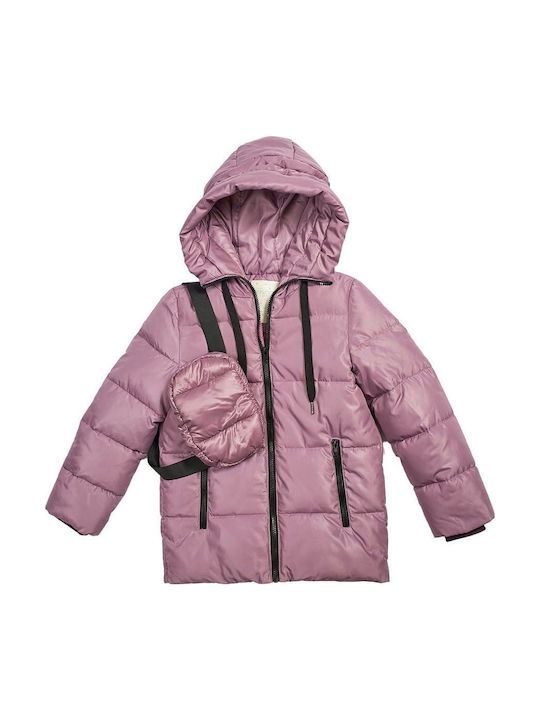 Kinder Steppjacke Lang mit Kapuze Lila