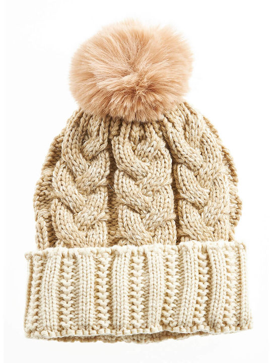 Verde Pom Pom Beanie Beanie Knitted in Beige color