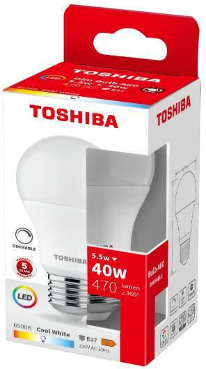 Toshiba LED Bulb 5.5W for Socket E27 and Shape A60 Cool White 470lm Dimmable