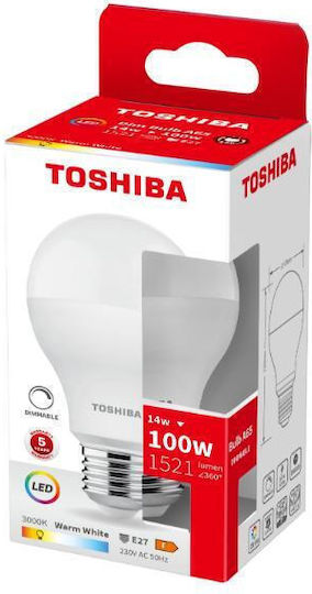 Toshiba Λάμπα LED 14W για Ντουί E27 και Σχήμα A65 Θερμό Λευκό 1521lm Dimmable