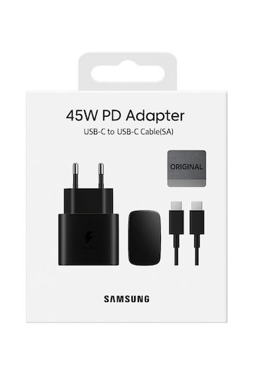 Samsung Φορτιστής με Θύρα USB-C και Καλώδιο USB-C - USB-C 45W Μαύρος (EP-TA845)