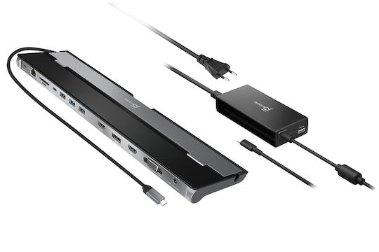 J5 Create USB-C Stație de andocare cu HDMI/DisplayPort 4K PD Ethernet și conexiune 3 monitoare Negru (JCD543P)