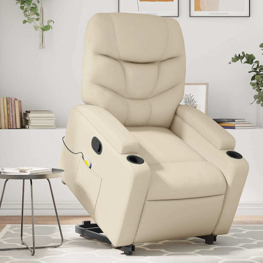 Πολυθρόνα Relax Massage με Υποπόδιο από Δερματίνη Κρεμ 74x89x100cm