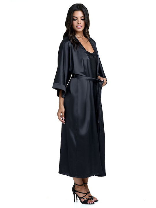 Miss Rosy Winter Women's Satin Robe black