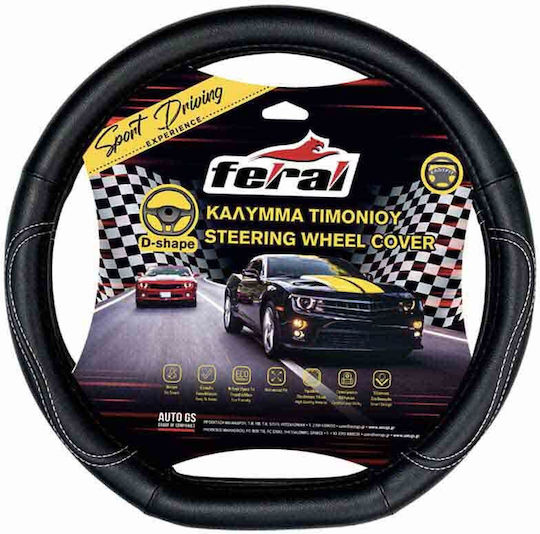 Auto Gs Car Steering Wheel Cover with Diameter 38cm made of Leatherette Black with White Stitching