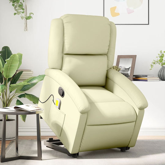 Фотьойл Relax Масаж С поставка за крака от Естествена Кожа Крем 71x86.5x99.5см