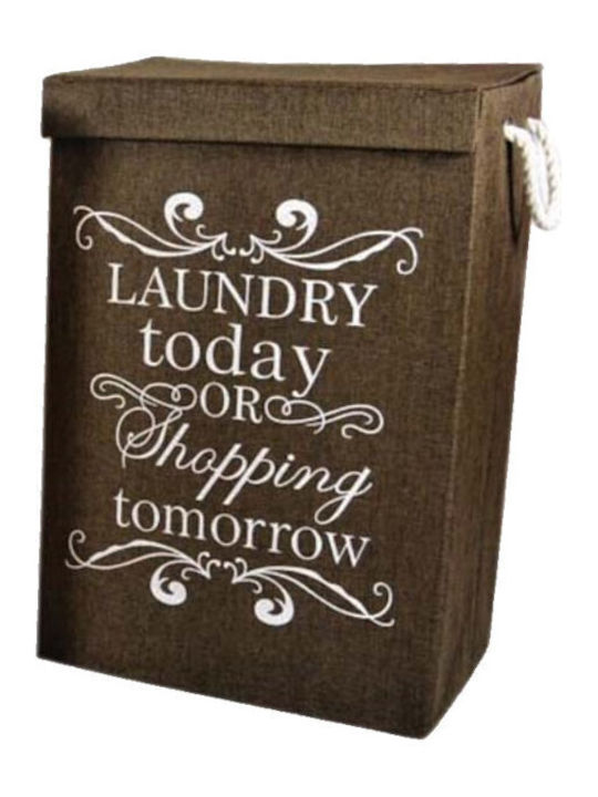 Sidirela Laundry Basket Fabric with Cap 40x30x60cm Brown with White Letters