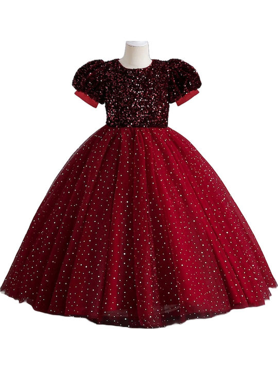 Rochie pentru Copii Mâneca scurta cu Paiete Bordeaux