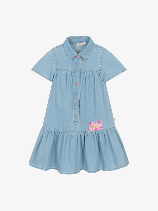 Billieblush Kids Dress Denim Short Sleeve Blue