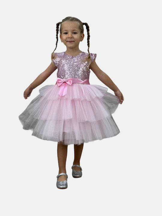Παιδικό Φόρεμα με Παγιέτες Κοντομάνικο ΡΟΖ