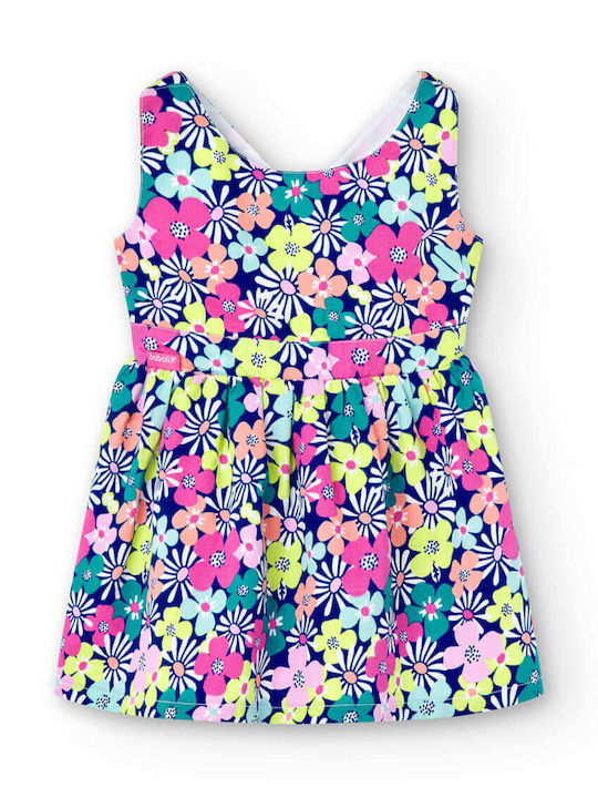 Kinderkleid Ärmellos Satin Blumen Blue