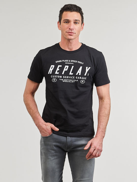 Replay T-shirt Bărbătesc cu Mânecă Scurtă Negru