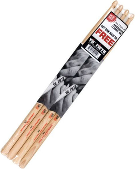 Vic Firth Hickory Drumsticks Drums American 5B with Tip Shape Drop