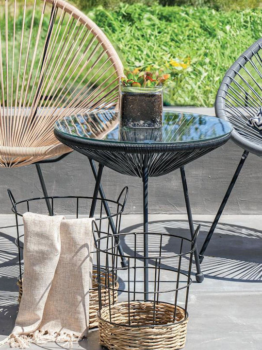 Morena Auxiliary Outdoor Free Standing Table with Glass Surface and Metal Frame Black 50x50x45cm