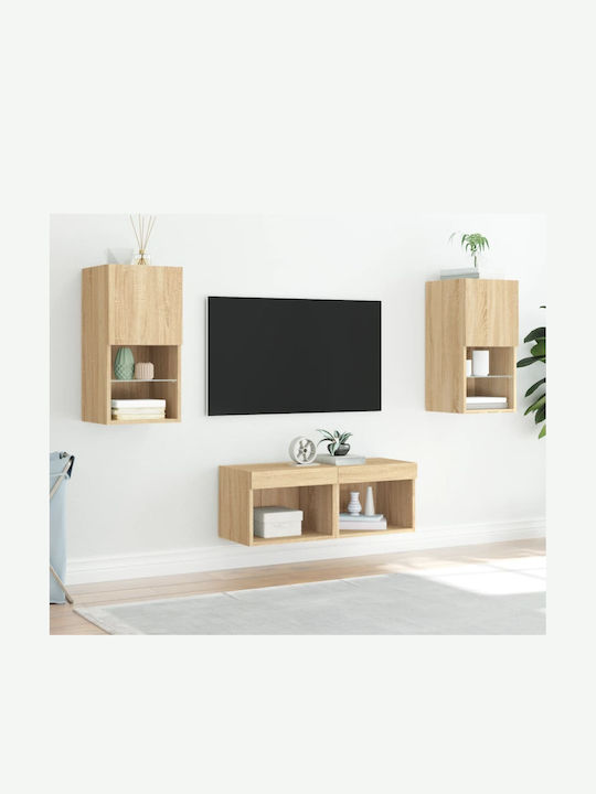 Living Room TV Unit with Lighting Oaks L80xW30cm