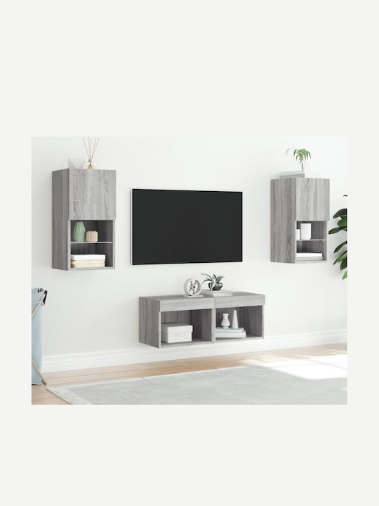 Living Room TV Unit with Lighting Grey Sonoma L...