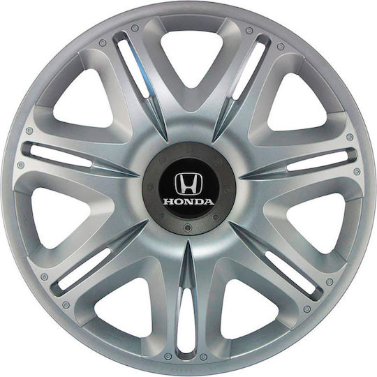 J-Tec Auto Radkappen Set Nascar mit Marke Honda 4Stück 14" Silber