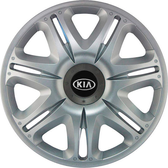 J-Tec Auto Radkappen Set Nascar mit Marke Kia 4Stück 13" Silber