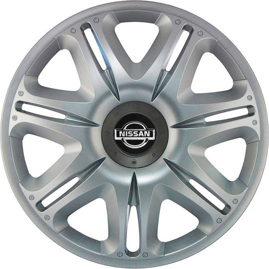 J-Tec Auto Radkappen Set Nascar mit Marke Nissan 4Stück 14" Silber