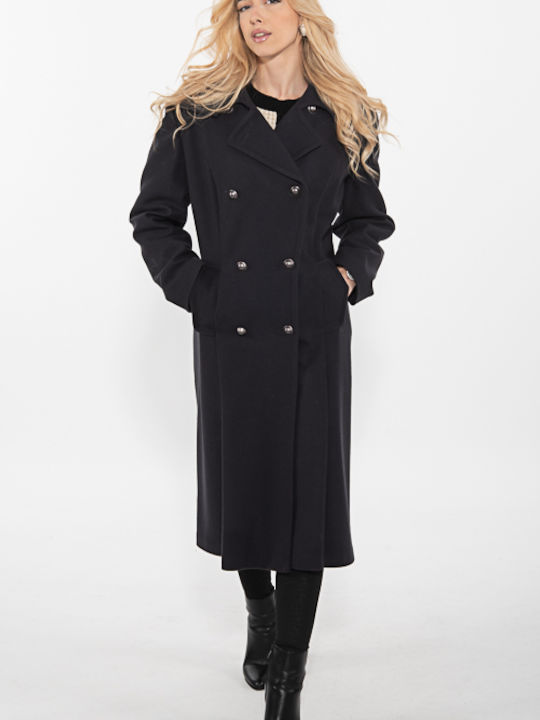 Korinas Fashion Women's Wool Midi Coat with Buttons Gray