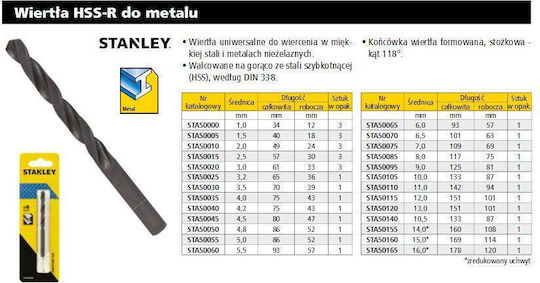 Stanley Diamantbohrer HSS mit Zylindrischem Schaft für Metall 6mm / 57x93mm