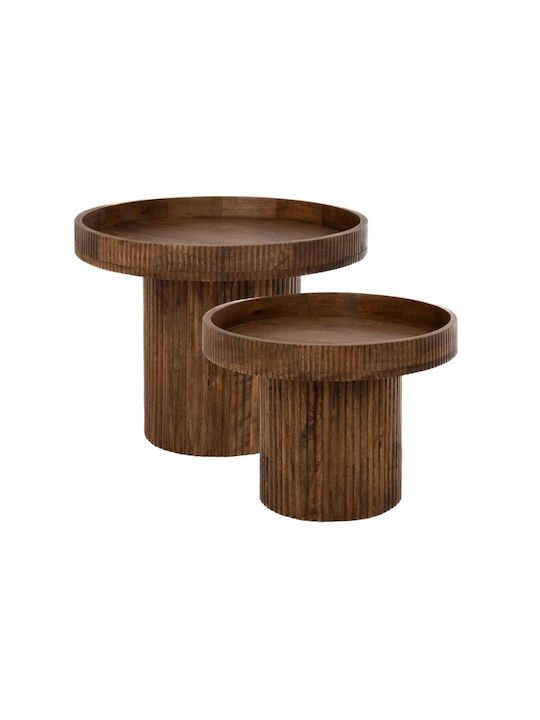 Round Wooden Side Table Brown L60xW60xH45cm