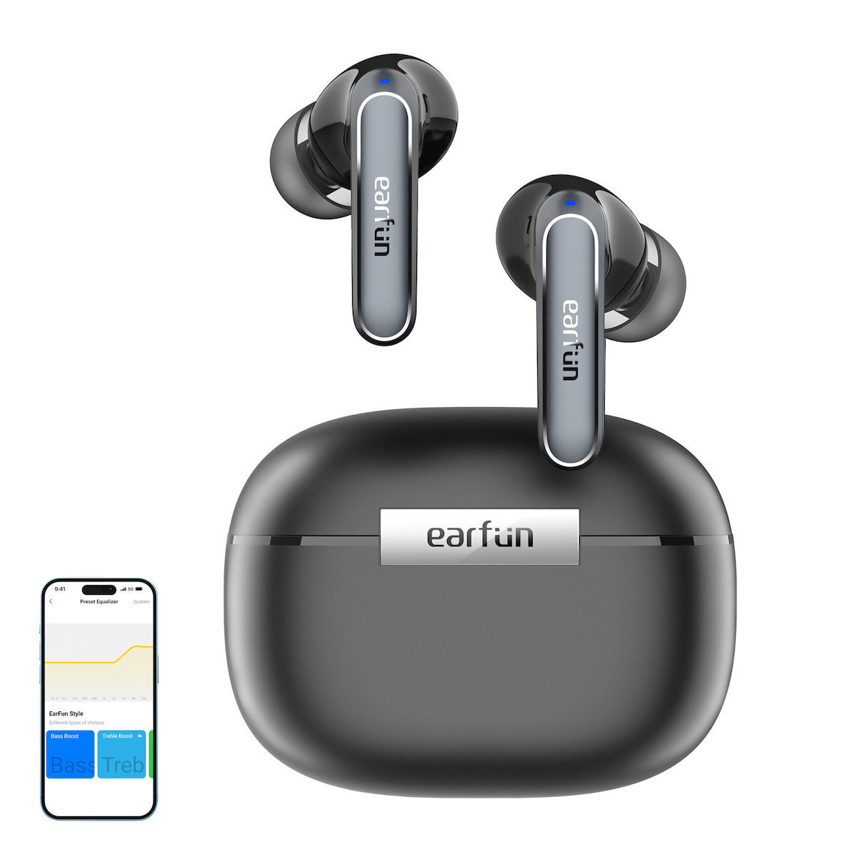 Earfun Air2 In-ear Bluetooth Handsfree Ακουστικά με Αντοχή στον Ιδρώτα και Θήκη Φόρτισης Μαύρα (TW210B)