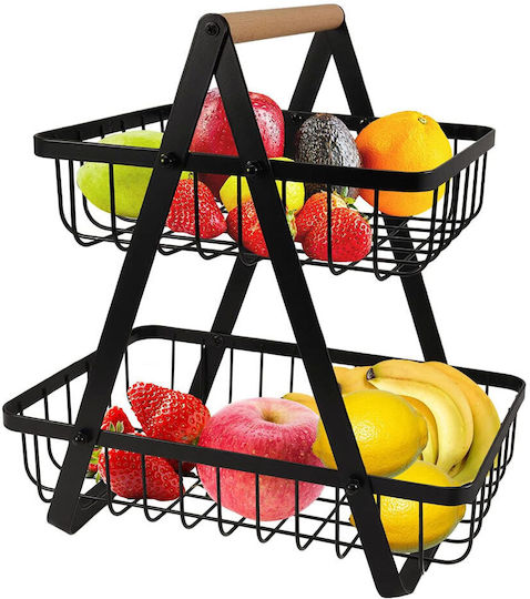 Fruitieră Metalic 2 nivele Negru 29.5x27x17.5buc