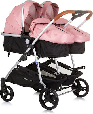 Chipolino Duo Smart Verstellbar Doppelter Kinderwagen Geeignet für Neugeborene Flamingo 12.2kg