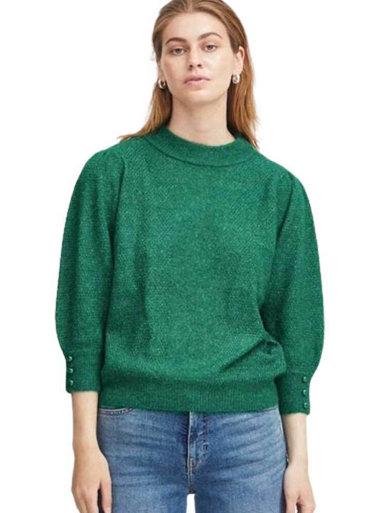 ICHI Women's Long Sleeve Pullover with V Neck Cadmium Green