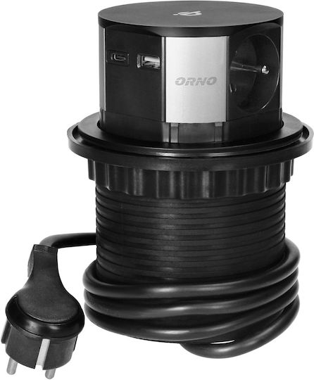 Orno Steckdosenleiste 2 Positionen mit 1 USB-A, 1 USB-C und Kabel 1.5m