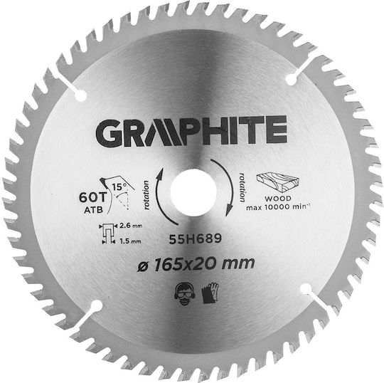 Graphite Cutting Disc Wood Hole Diameter 165mm with 60 Teeth 1pcs