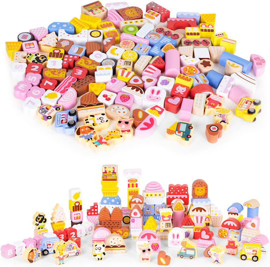 Ecotoys Cuburi De Construit Educative Candy City Din Lemn Pentru 3+ Ani 116 Bucăți