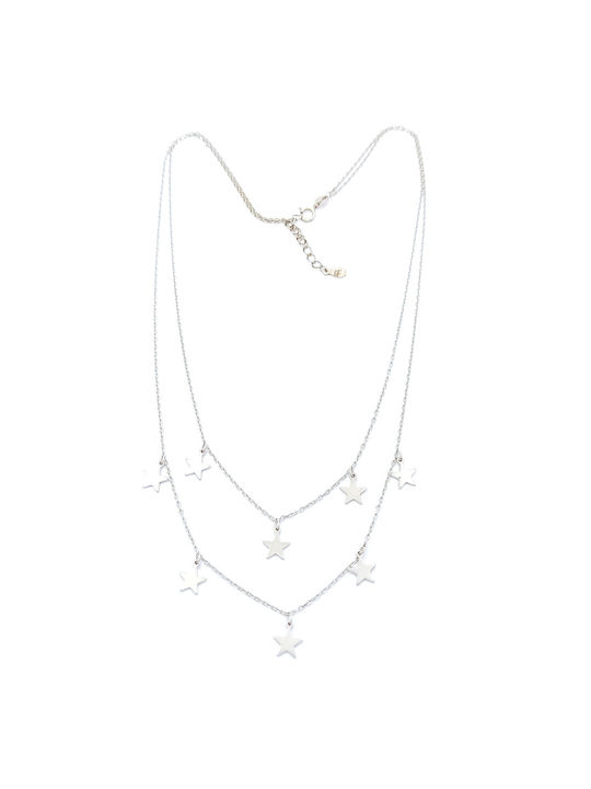 PS Silver Halskette Doppelter mit Design Stern aus Silber