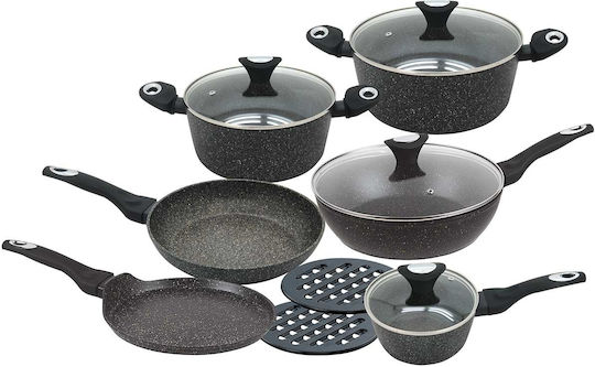 Klausberg Set De Tigăi Din Aluminiu Gri Cu Acoperire Interioară Din Piatră 6 Buc