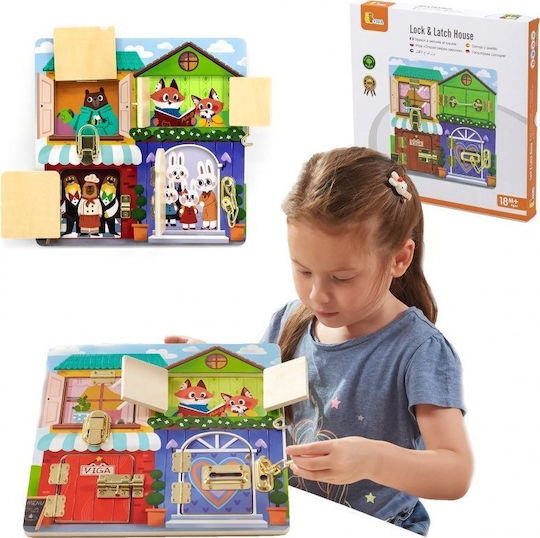 Viga Toys Board Lock And Latch House Montessori Montessori Joc Educațional de Cunoștințe din Lemn pentru 1,5+ ani Ani