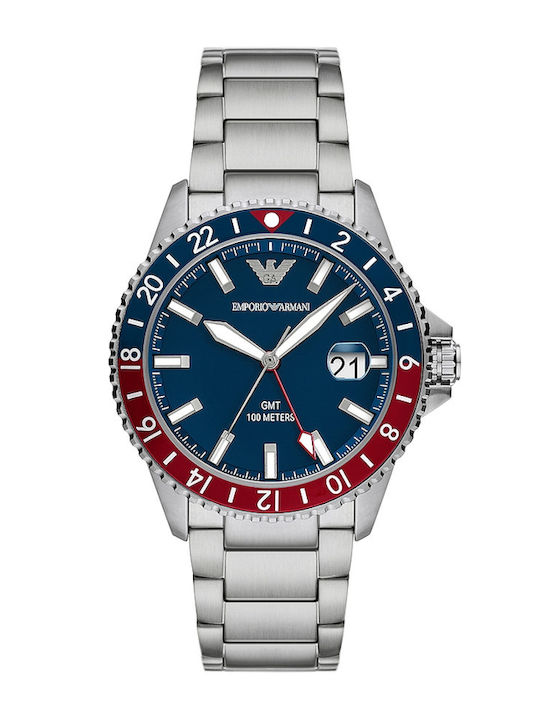 Emporio Armani Diver Ανδρικό Ρολόι 42mm Χρονογράφος Μπαταρίας με Γκρι Μεταλλικό Μπρασελέ