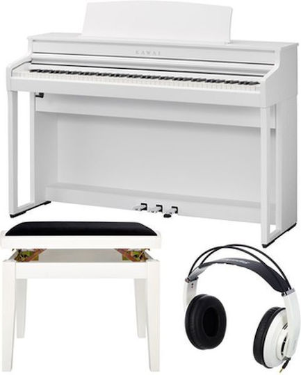Kawai Electric Upright Piano CA-401 Set Built-in Speakers and Connection with Headphones and Computer White