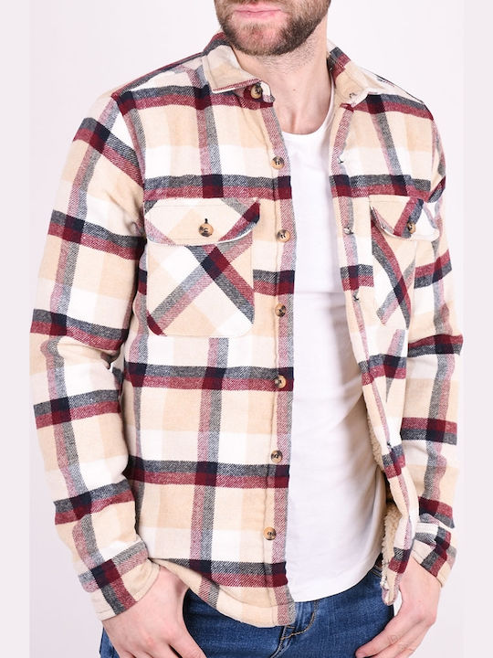 Long Sleeve Overshirt in Regular Fit Checked Burgundy