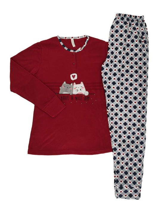 Lovelx Homewear Winter Damen Pyjama-Set Burgundisch