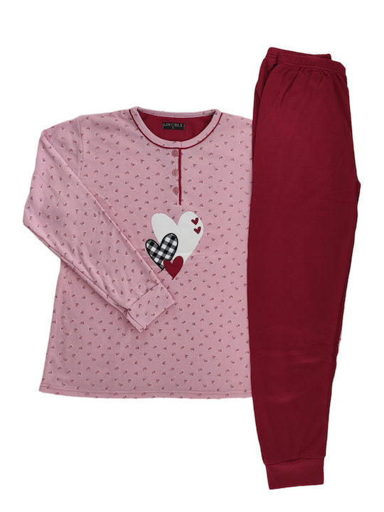 Lovelx Homewear Χειμερινό Γυναικείο Σετ Πιτζάμας Βαμβακερό Ροζ