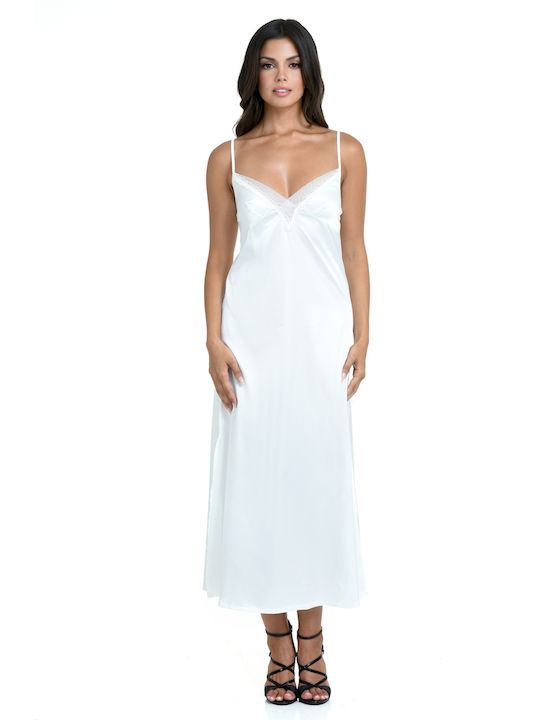 Miss Rosy Winter Satin Women's Nightdress Beige