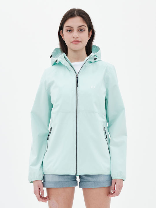 Emerson Women's Short Puffer Jacket Waterproof for Winter with Hood Aqua