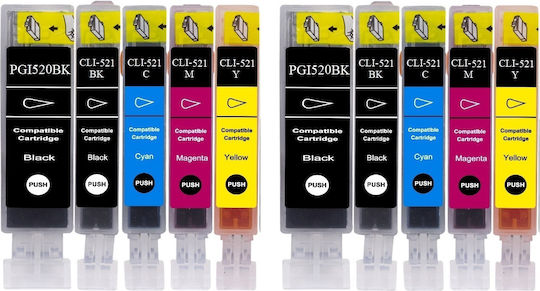 10τμχ Πακέτο Συμβατών Μελανιών Εκτυπωτή InkJet Canon 15ml Πολλαπλό (Color)
