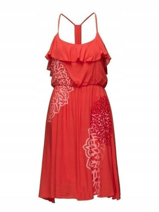 Desigual Dalila Summer Mini Dress with Ruffle Red